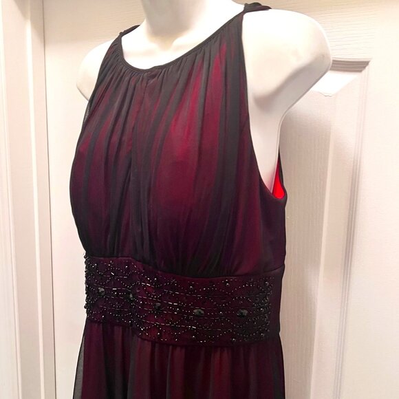 Jessica Howard Beaded/Sequins Waistline-Black Sheer/Red Lining-Size 12P-Formal - Picture 6 of 15